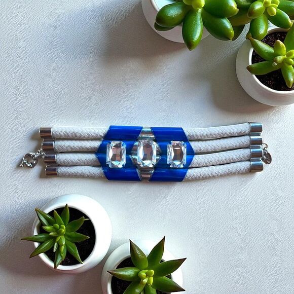 nOir Statement Blue & Crystal Rope Cuff Bracelet - Picture 6 of 8